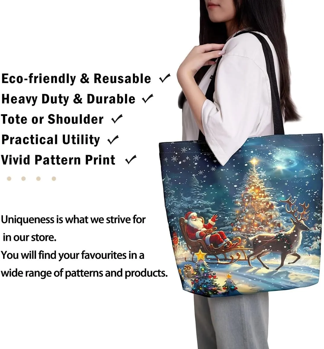 Cute Snowman Canvas Tote Bag,Merry Christmas Shopping Canvas Bags