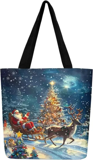 Cute Snowman Canvas Tote Bag,Merry Christmas Shopping Canvas Bags