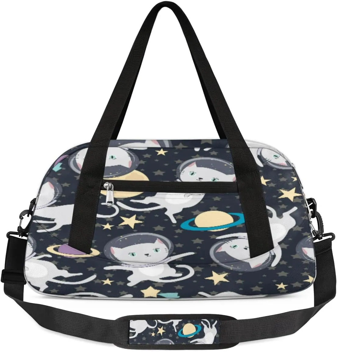 Cute Space Cat Stars Duffel Bag for Women Men Travel Bag Small Gym Bag Waterproof Workout Overnight Tote Bag for Sport Dance Weekend Yoga