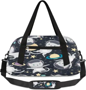 Cute Space Cat Stars Duffel Bag for Women Men Travel Bag Small Gym Bag Waterproof Workout Overnight Tote Bag for Sport Dance Weekend Yoga