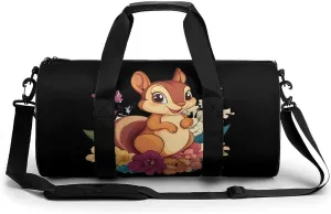 Cute Squirrel With Flowers Gym Bag Travel Duffel Bag Lightweight Carry On Weekender Bag Tote Bags for Women Men