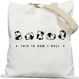 Cute Tote Bags, Cute Panda Canvas Tote Bags for Women, Panda Gifts for Women, Gifts for Panda Lovers, Panda Bear Gifts, Reusable Grocery Bags Shopping Bags