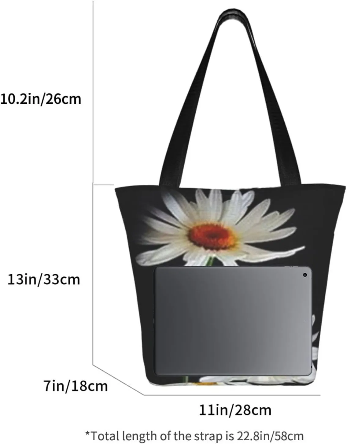 D-aisy Tote Shopping Bag, Hobo Bag Casual Handbag Large Capacity Shopping Work Bag. Black