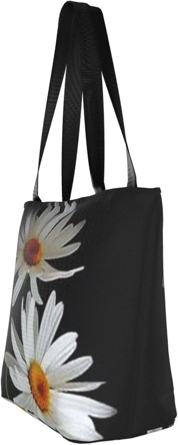 D-aisy Tote Shopping Bag, Hobo Bag Casual Handbag Large Capacity Shopping Work Bag. Black