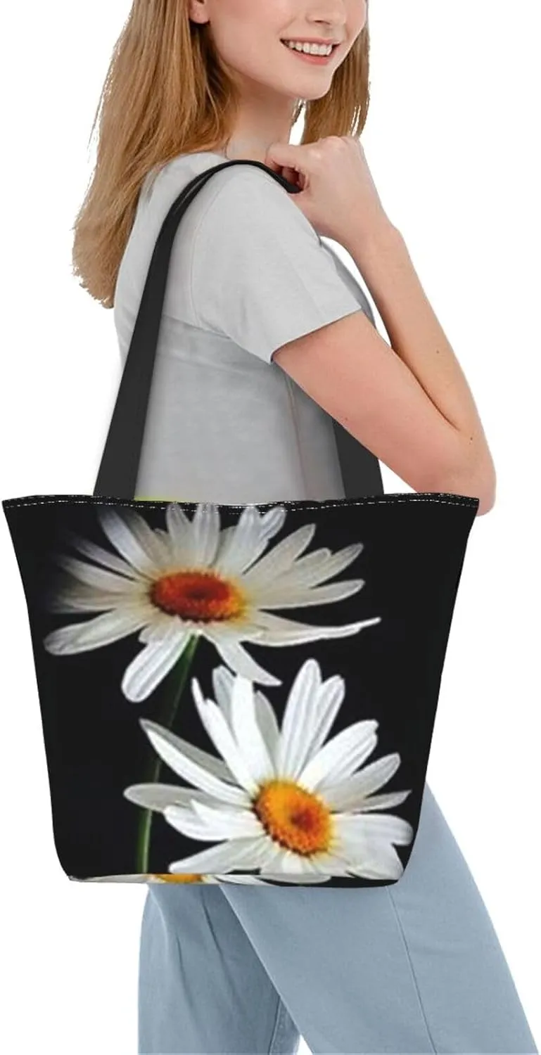 D-aisy Tote Shopping Bag, Hobo Bag Casual Handbag Large Capacity Shopping Work Bag. Black