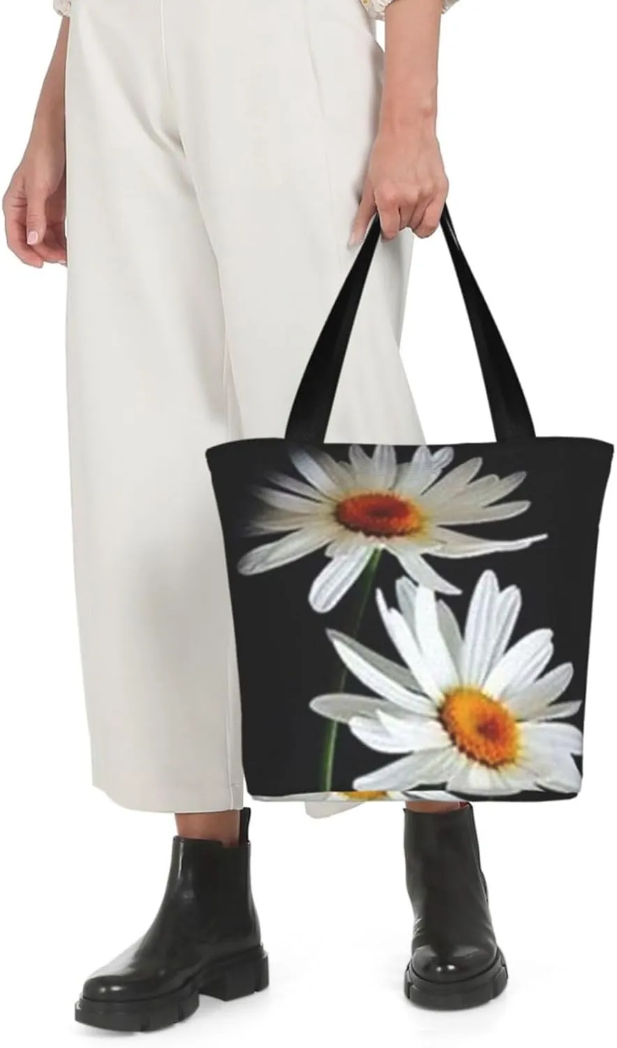 D-aisy Tote Shopping Bag, Hobo Bag Casual Handbag Large Capacity Shopping Work Bag. Black