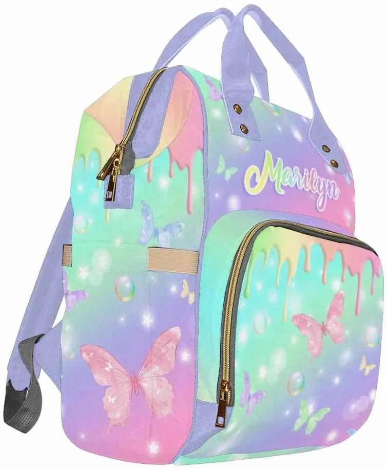 D-Story Customize Diaper Bag - Baby Bag For Mom, Nursing Bags - Gift Tote Bags & Backpacks - Personalized Name - Colorful Butterfly