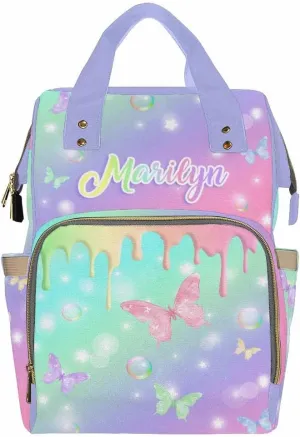 D-Story Customize Diaper Bag - Baby Bag For Mom, Nursing Bags - Gift Tote Bags & Backpacks - Personalized Name - Colorful Butterfly
