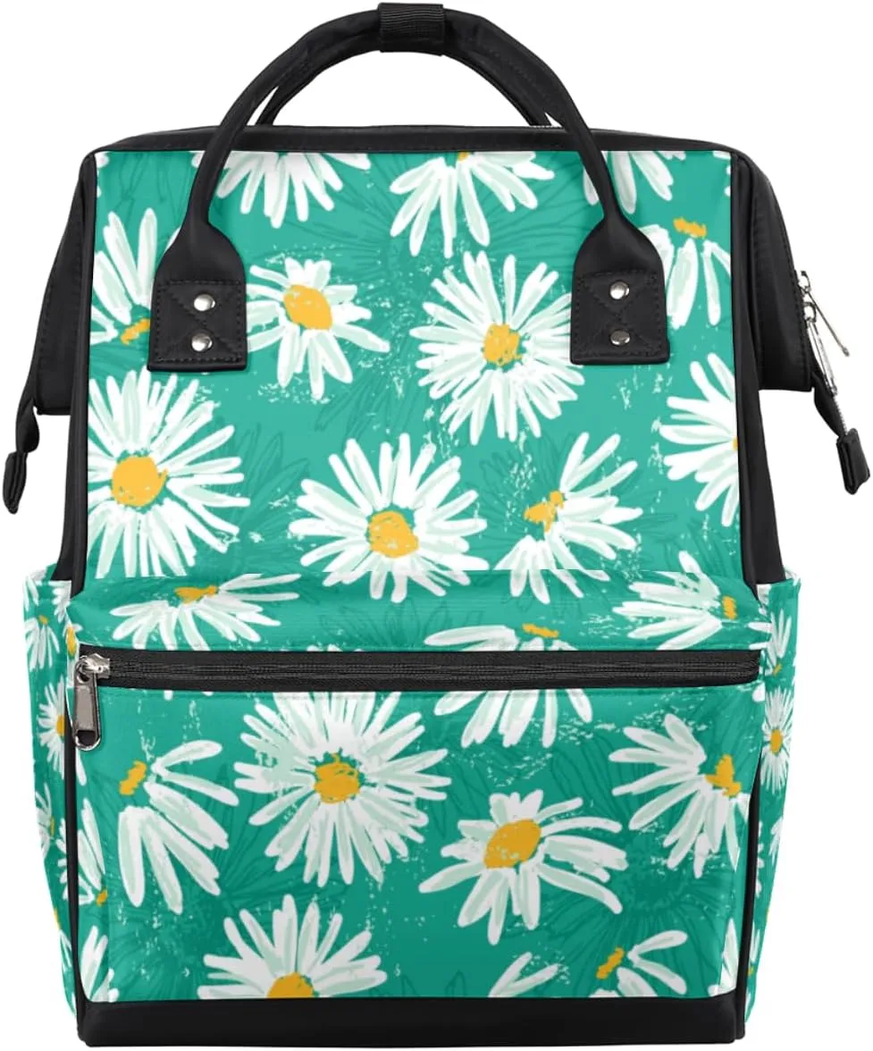 Daisy Flower Diaper Bag Tote Large Capacity Waterproof with Adjustable Shoulder Strap and Pram Straps Mommy Bag for Hospital Beach Weekender Travel