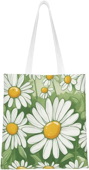 Daisy Print Canvas Tote Bag Reusable Shoulder Shopping Bags For Daily Use Shopping Travel