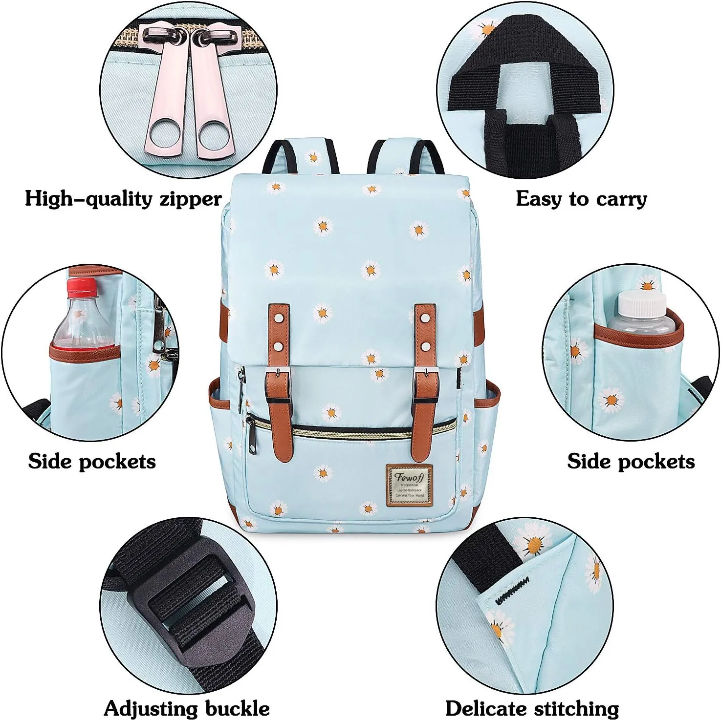 Daisy School Backpack for Girls, 15.6" Laptop Backpacks College School Bookbags Casual Daypack