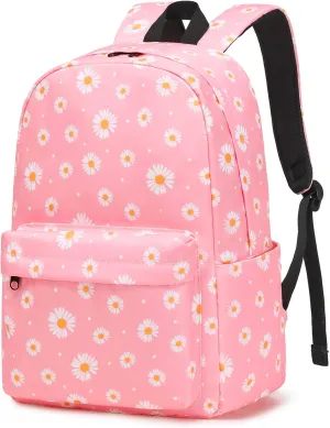 Daisy School Backpack for Girls Womens, School Bags Collge Bookbags Laptop Backpacks for Kids Teens Adults (Pink)