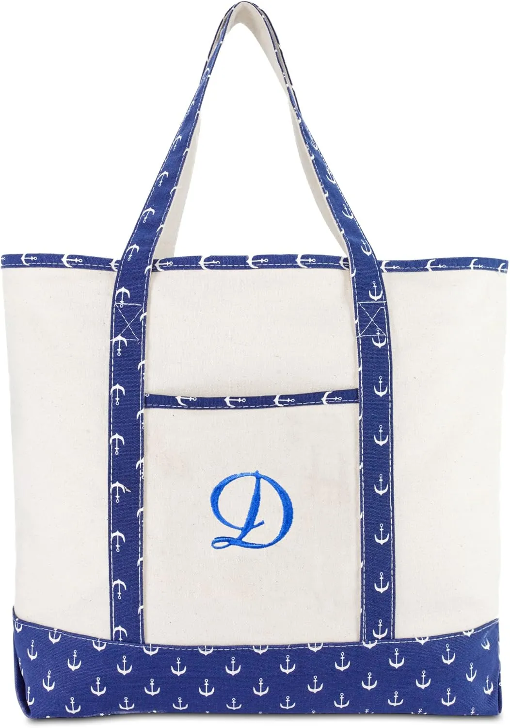 DALIX Large Tote Bag Shoulder Bags Personalized Gifts Ballent Blue Anchor A - Z