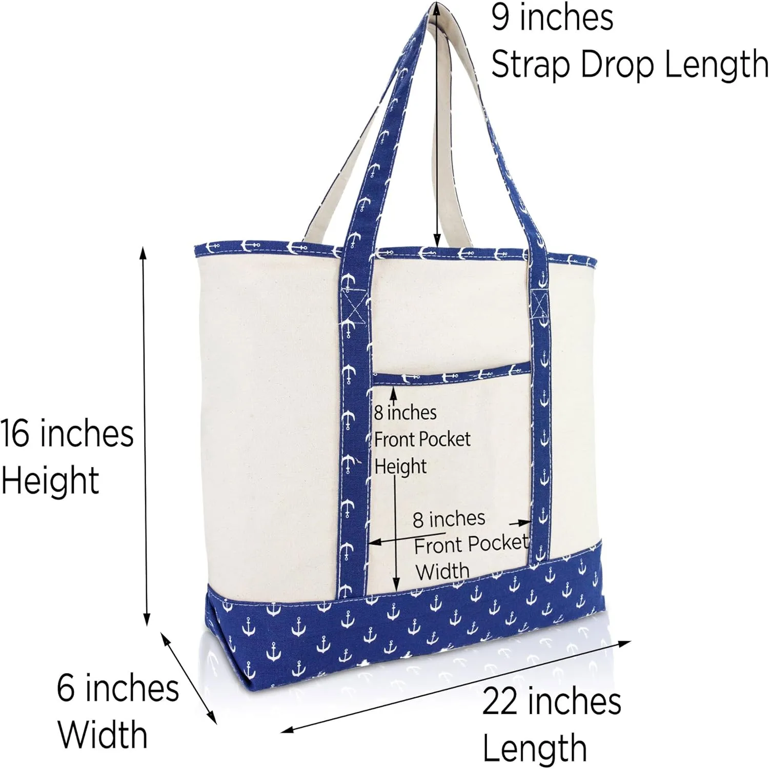 DALIX Large Tote Bag Shoulder Bags Personalized Gifts Ballent Blue Anchor A - Z