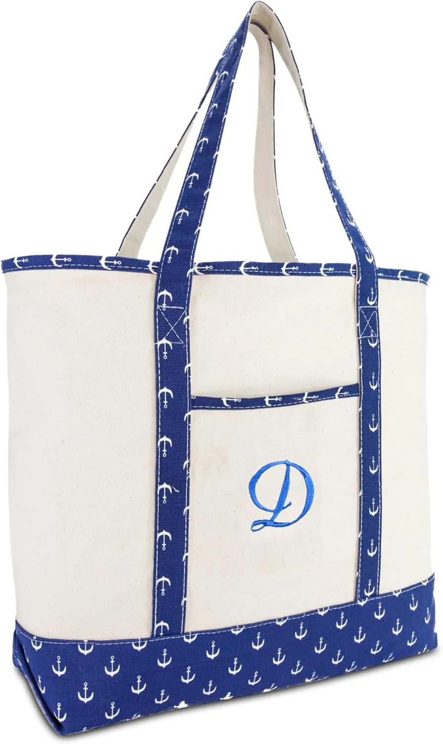 DALIX Large Tote Bag Shoulder Bags Personalized Gifts Ballent Blue Anchor A - Z
