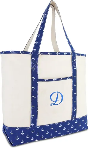 DALIX Large Tote Bag Shoulder Bags Personalized Gifts Ballent Blue Anchor A - Z