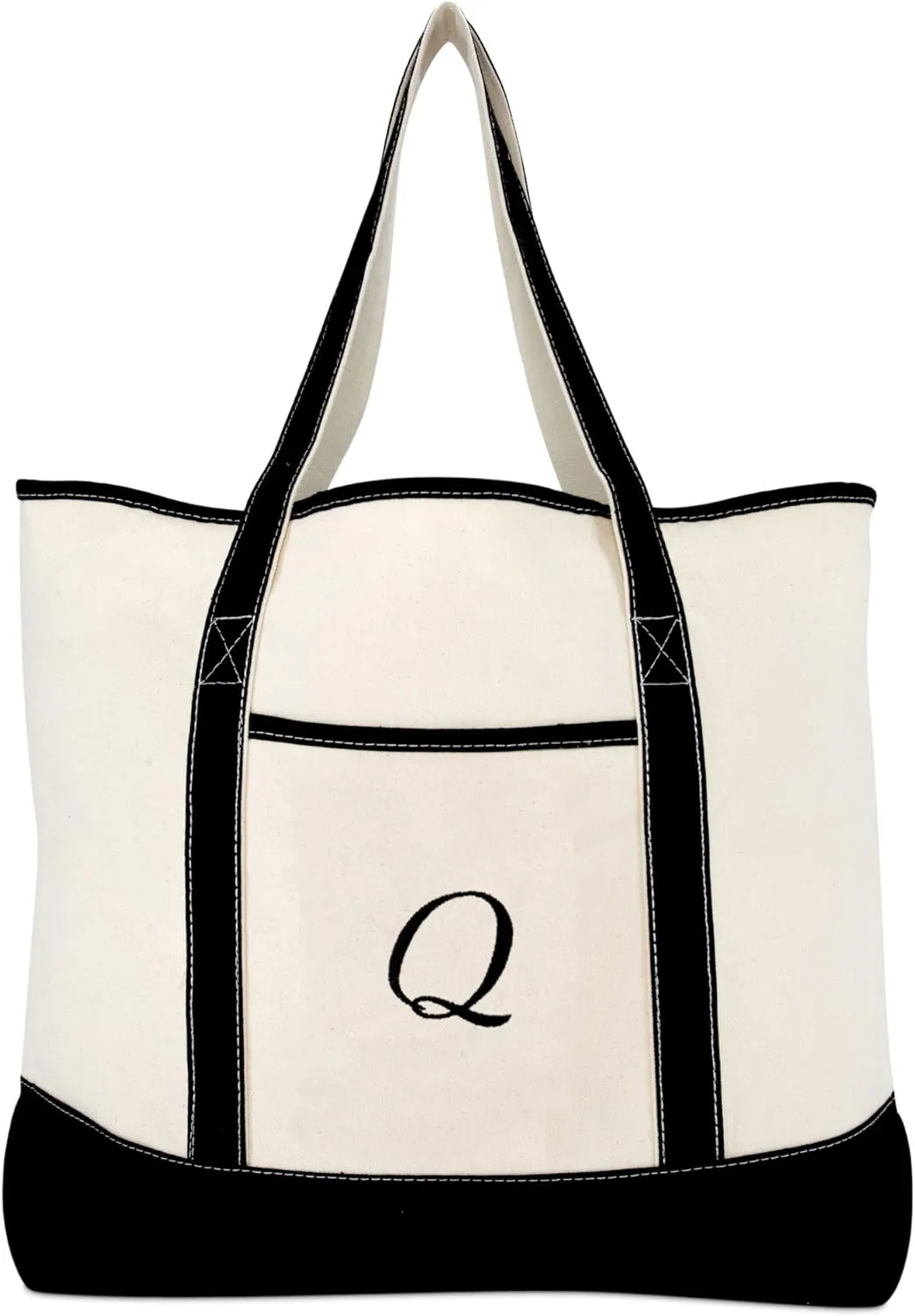 DALIX Monogram Bag Personalized Totes For Women Open Top Black Letter A-Z