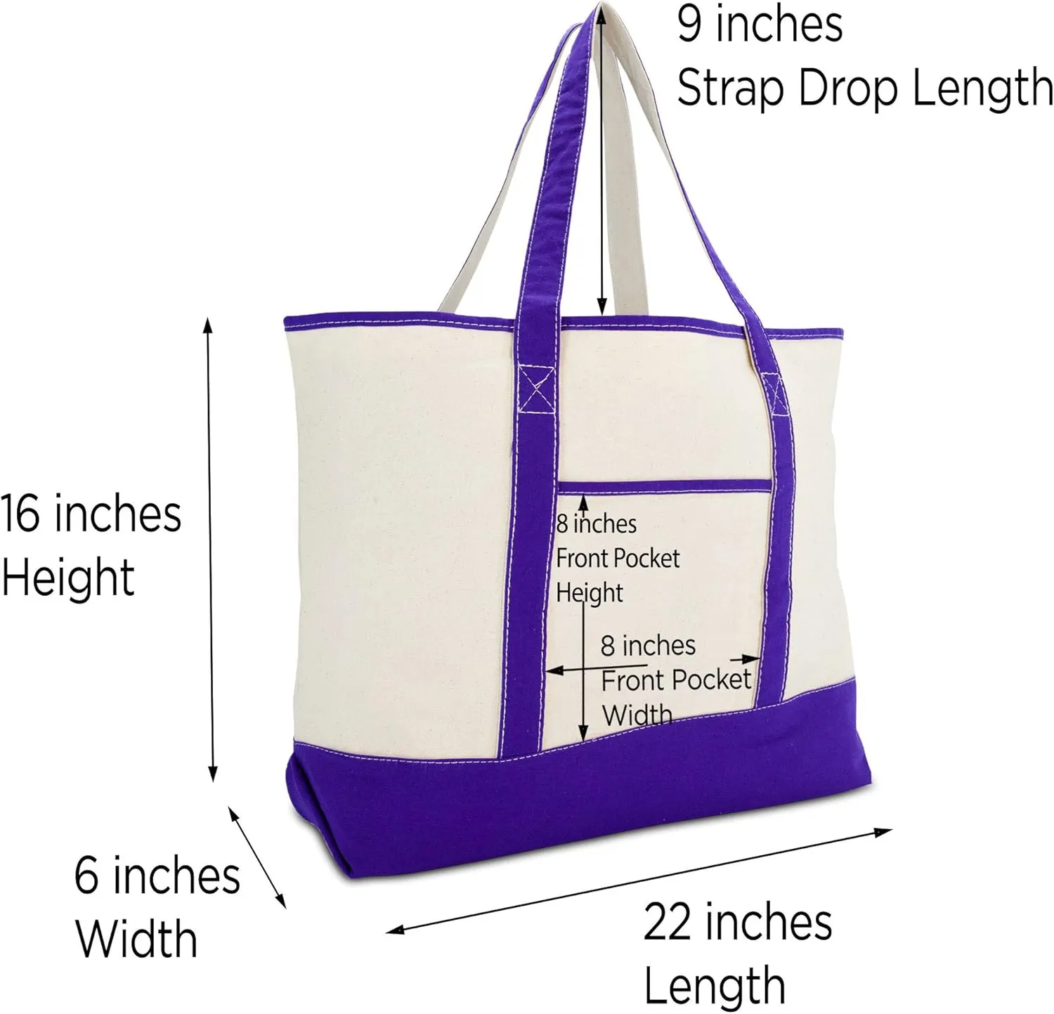 DALIX Women's Canvas Tote Bag Shoulder Bags Open Top Purple Monogram A-Z