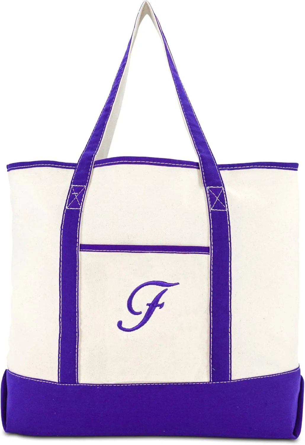 DALIX Women's Canvas Tote Bag Shoulder Bags Open Top Purple Monogram A-Z