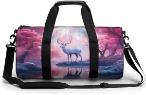 Deer at Moon Night Sports Gym Bag Durable Workout Bags Travel Duffel Bags Yoga Exercise Bag for Women Men