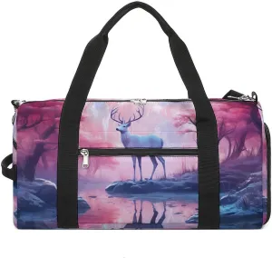 Deer at Moon Night Sports Gym Bag Lightweight Travel Duffel Bag Workout Bags Casual Weekender Bag for Men Women