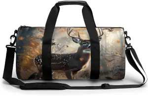 Deer Hunting Deer in The Forests Gym Bag Cylindrical Sports Bag Travel Duffel Bag with Shoulder Strap