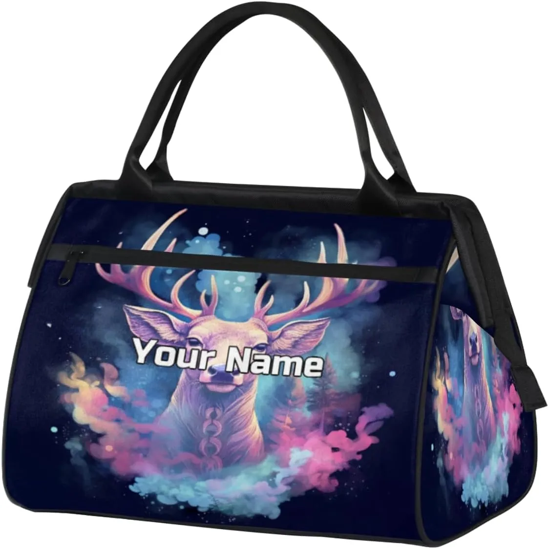 Deer Smoke Floating Travel Duffel Bag, Personalized Sports Gym Bag Custom for Women and Men Waterproof Overnight Weekender Carry On Tote Bags for Airplanes, Traveling, Gym, Football, Hospital Bag