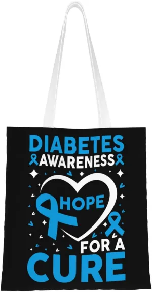 Diabetes Awareness Hope For A Cure Tote Bag for Women Canvas Shopping Bags Reusable Large Capacity Casual Shoulder Handbags Grocery Bags DIY Gift Bags