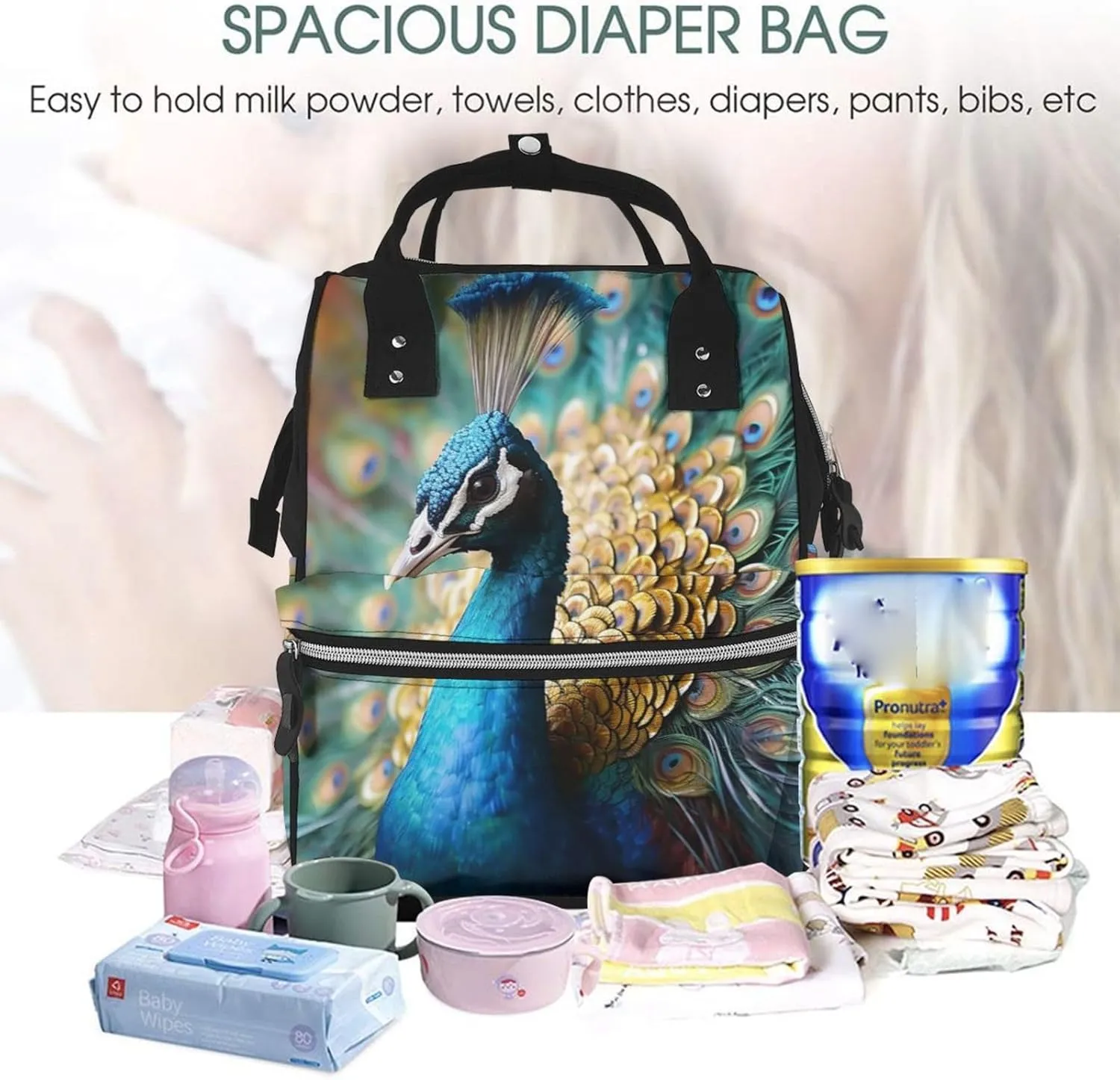 Diaper Bag Backpack Beautiful peacock Nappy Backpack Maternity Baby Nappy Bag Changing Bags for Travel