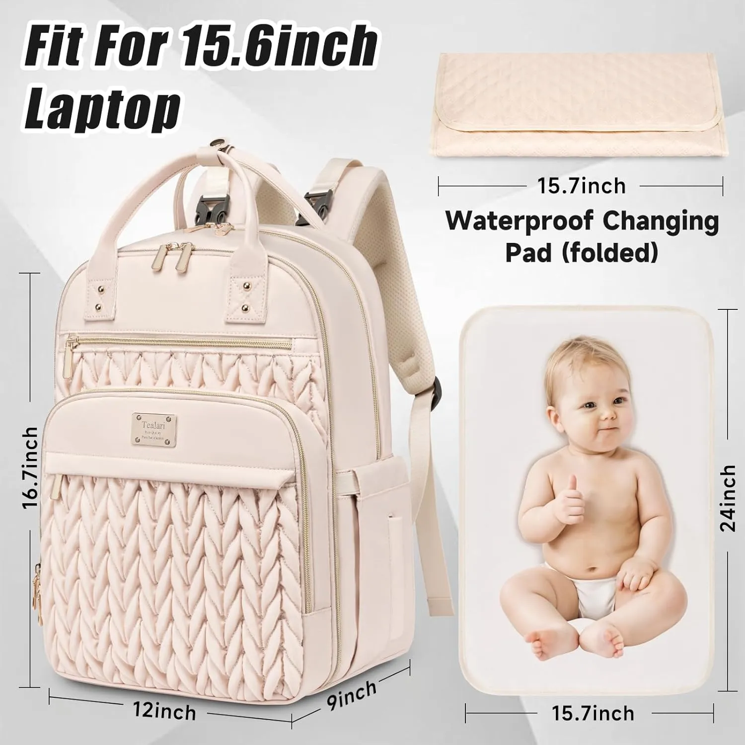 Diaper Bag Backpack,Stylish Baby Diaper Bag,Waterproof Travel Diaper Backpacks Baby Bags with Changing Pad,Stroller Straps,Insulated Pockets (Beige)