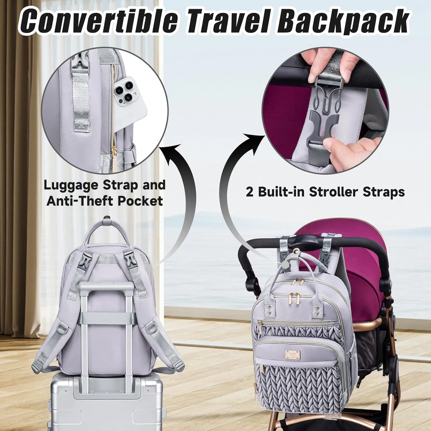 Diaper Bag Backpack,Stylish Baby Diaper Bag,Waterproof Travel Diaper Backpacks Baby Bags with Changing Pad,Stroller Straps,Insulated Pockets (Gray)