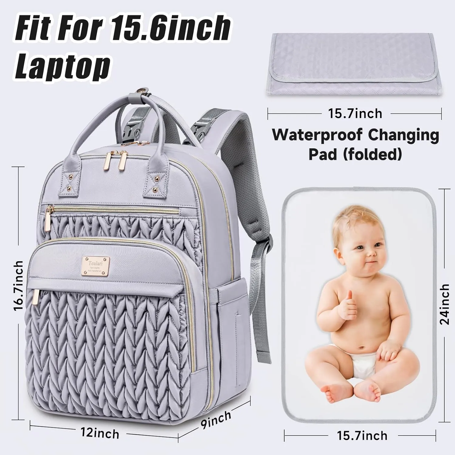 Diaper Bag Backpack,Stylish Baby Diaper Bag,Waterproof Travel Diaper Backpacks Baby Bags with Changing Pad,Stroller Straps,Insulated Pockets (Gray)