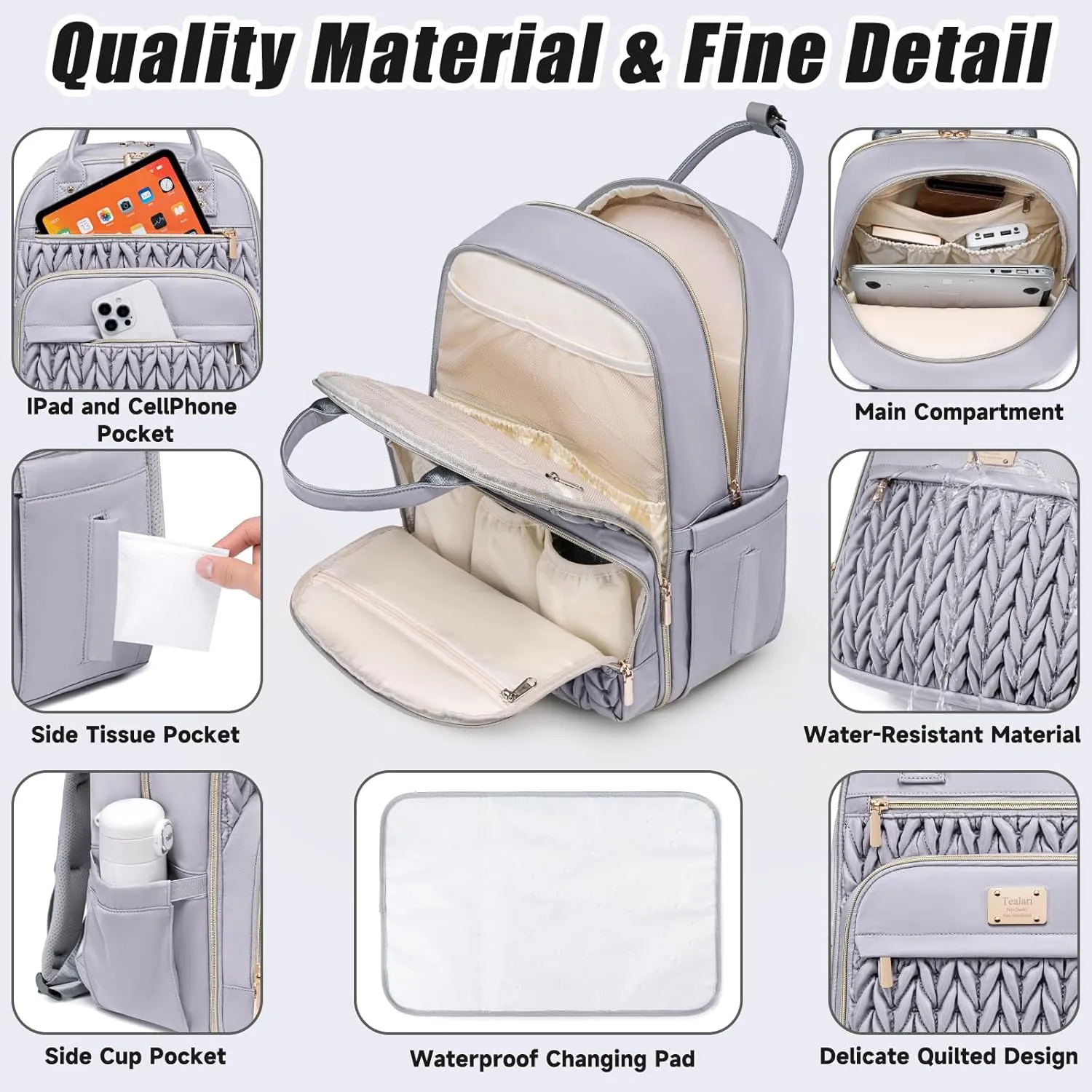 Diaper Bag Backpack,Stylish Baby Diaper Bag,Waterproof Travel Diaper Backpacks Baby Bags with Changing Pad,Stroller Straps,Insulated Pockets (Gray)