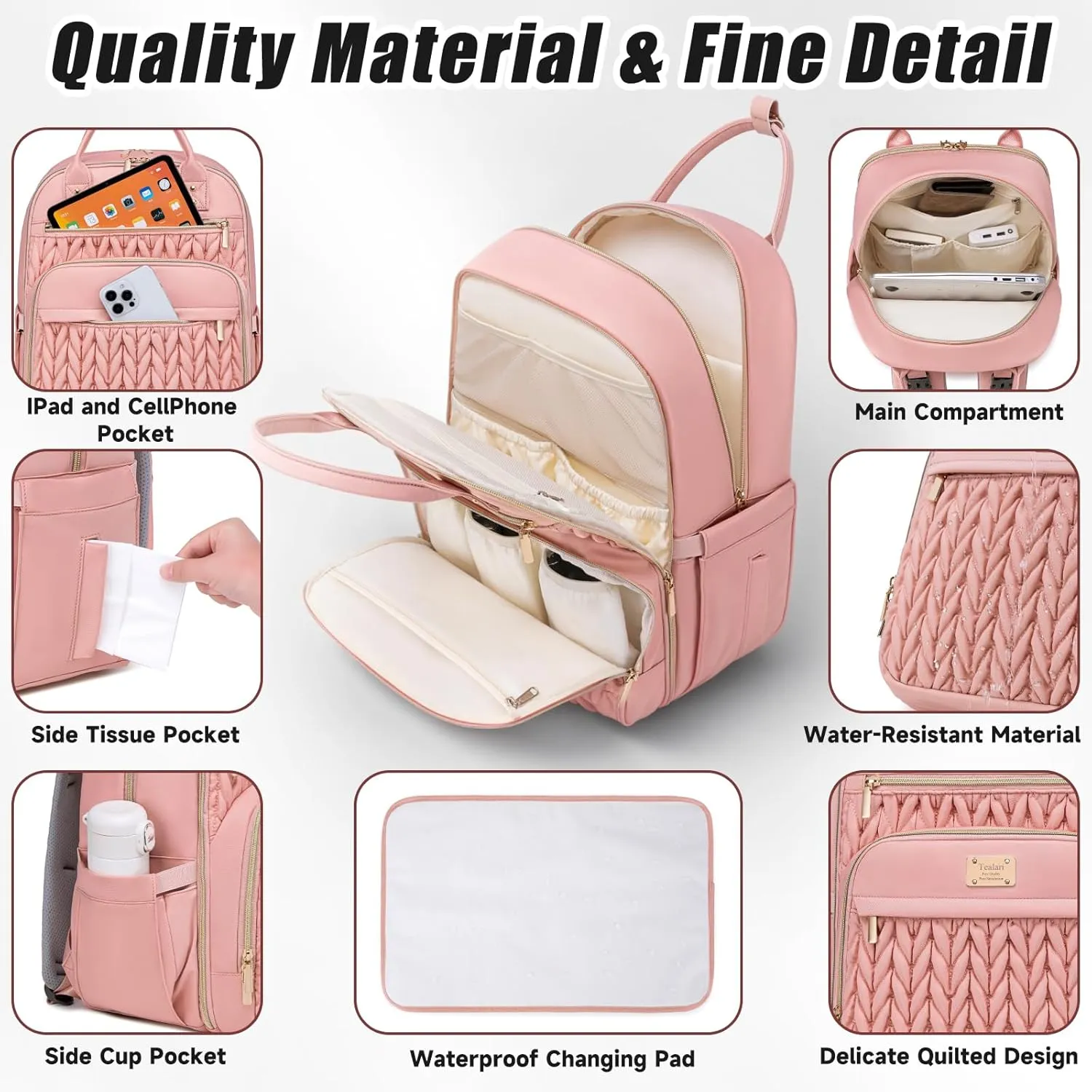 Diaper Bag Backpack,Stylish Baby Diaper Bag,Waterproof Travel Diaper Backpacks Baby Bags with Changing Pad,Stroller Straps,Insulated Pockets (Pink)