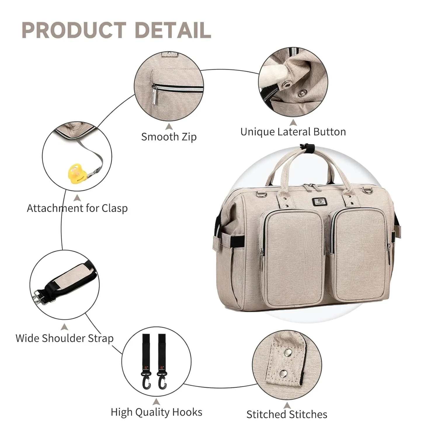 Diaper Bag Totes with Changing Pad & Stroller Straps, Large Portable Newborn Baby Bags, Unisex and Stylish Travel Diaper Backpacks for Mom and Dad (Beige)