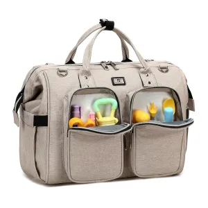 Diaper Bag Totes with Changing Pad & Stroller Straps, Large Portable Newborn Baby Bags, Unisex and Stylish Travel Diaper Backpacks for Mom and Dad (Beige)