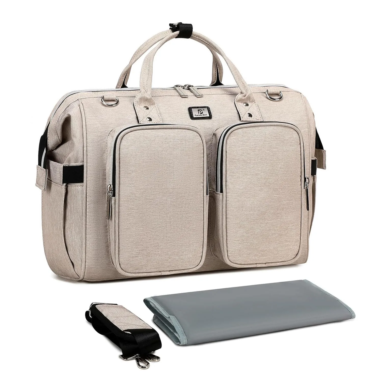 Diaper Bag Totes with Changing Pad & Stroller Straps, Large Portable Newborn Baby Bags, Unisex and Stylish Travel Diaper Backpacks for Mom and Dad (Beige)