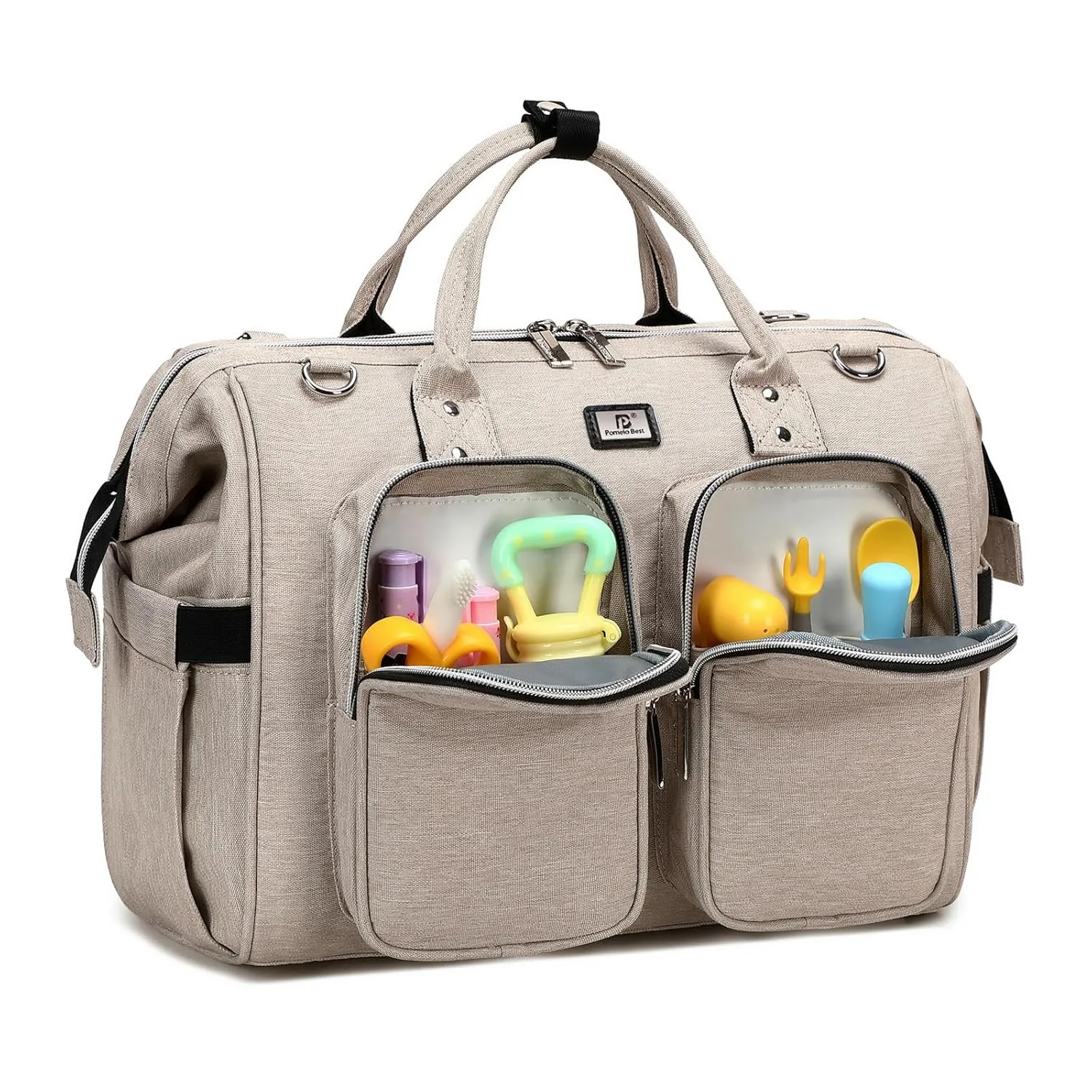 Diaper Bag Totes with Changing Pad & Stroller Straps, Large Portable Newborn Baby Bags, Unisex and Stylish Travel Diaper Backpacks for Mom and Dad (Beige)