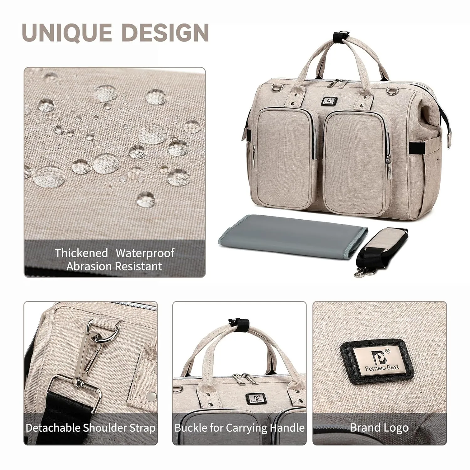 Diaper Bag Totes with Changing Pad & Stroller Straps, Large Portable Newborn Baby Bags, Unisex and Stylish Travel Diaper Backpacks for Mom and Dad (Beige)