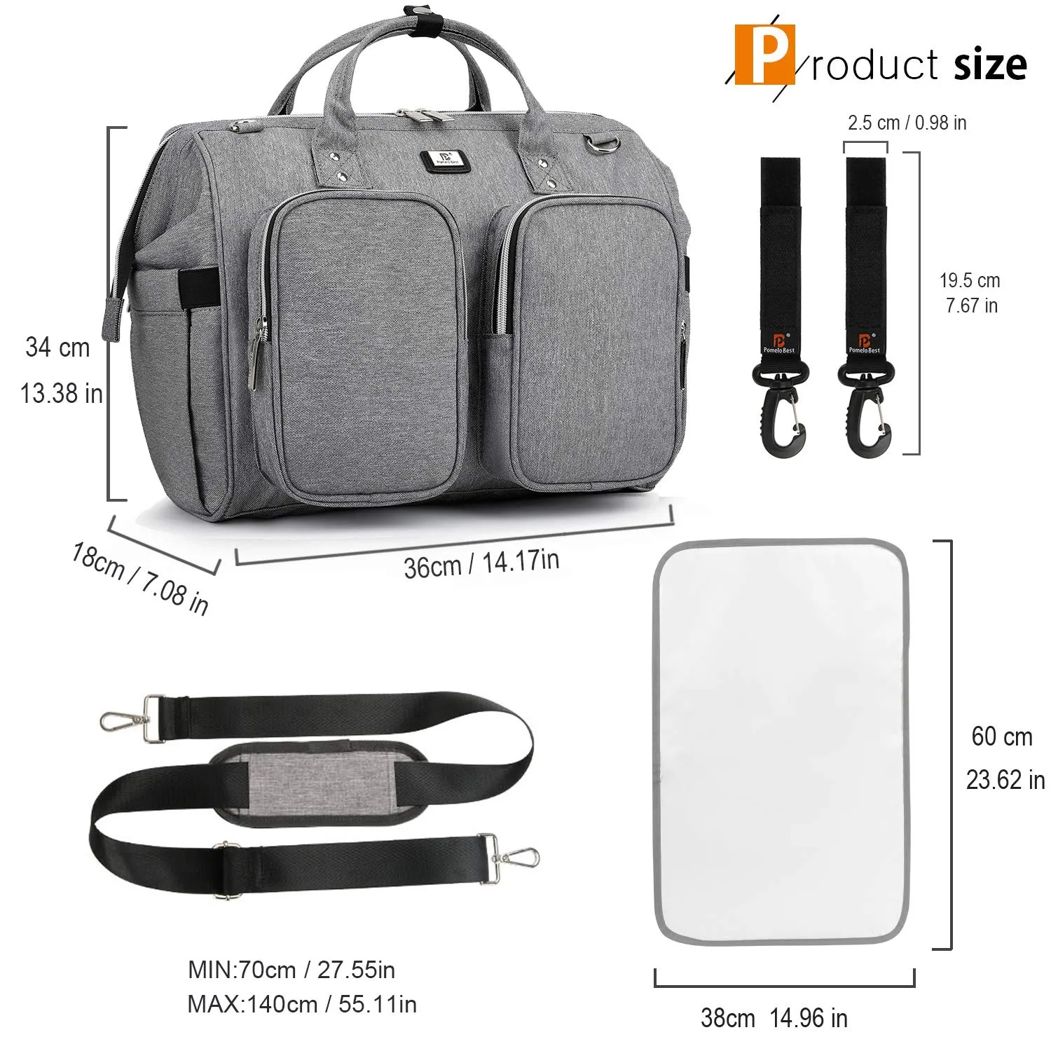 Diaper Bag Totes with Changing Pad & Stroller Straps, Large Portable Newborn Baby Bags, Unisex and Stylish Travel Diaper Backpacks for Mom and Dad (Light grey)