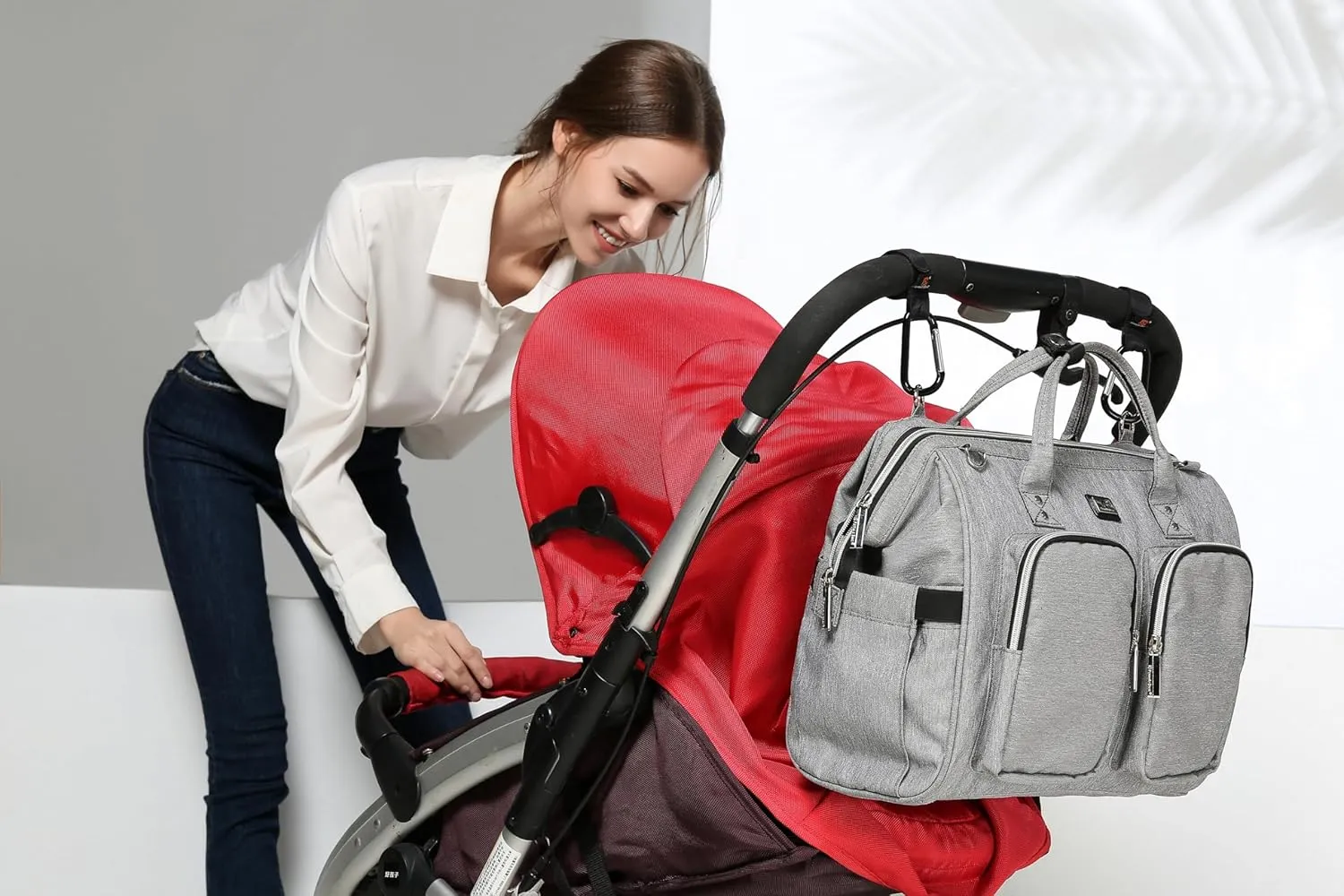 Diaper Bag Totes with Changing Pad & Stroller Straps, Large Portable Newborn Baby Bags, Unisex and Stylish Travel Diaper Backpacks for Mom and Dad (Light grey)