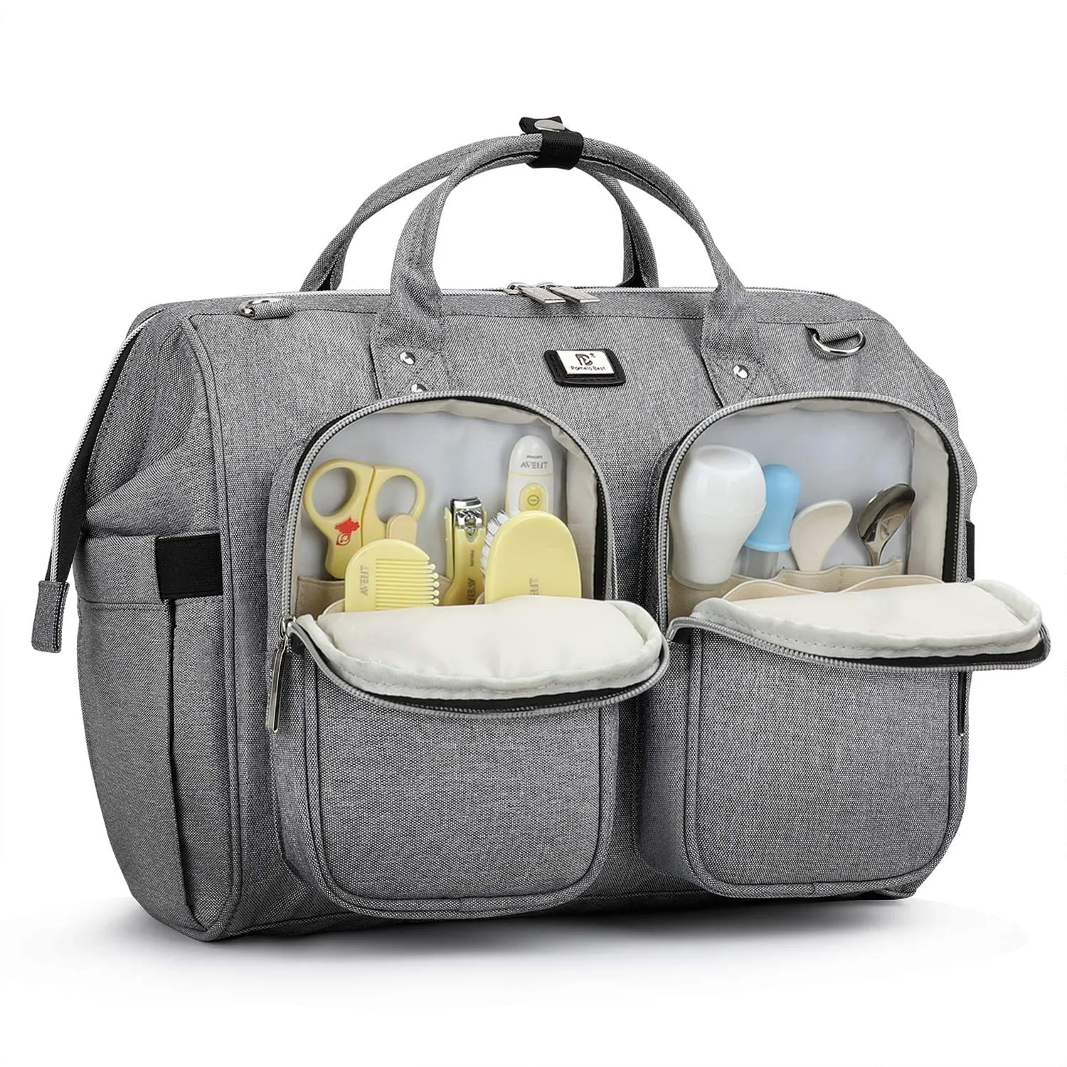 Diaper Bag Totes with Changing Pad & Stroller Straps, Large Portable Newborn Baby Bags, Unisex and Stylish Travel Diaper Backpacks for Mom and Dad (Light grey)