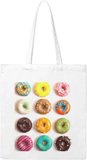 Different Flavors of Doughnuts Print Canvas Tote Bag Reusable Tote Shoulder Bag for Vacation, Shopping, Work, Gym