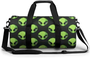 Digital Alien Heads Round Barrel Gym Sport Bag Small Travel Duffel Bags Reusable Tote for Men Women