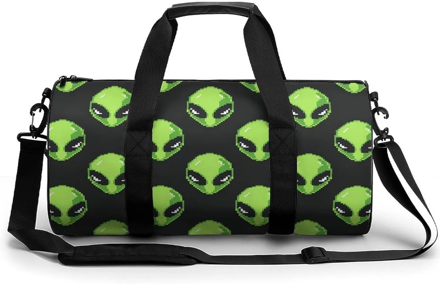 Digital Alien Heads Round Barrel Gym Sport Bag Small Travel Duffel Bags Reusable Tote for Men Women