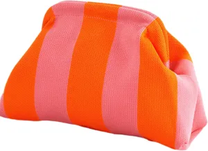 DIHKLCIO Clutch Purses for Women 2025 Summer Beach Woven Crochet Bag Dumpling Striped Ruched Cloud Purse Evening Handbag