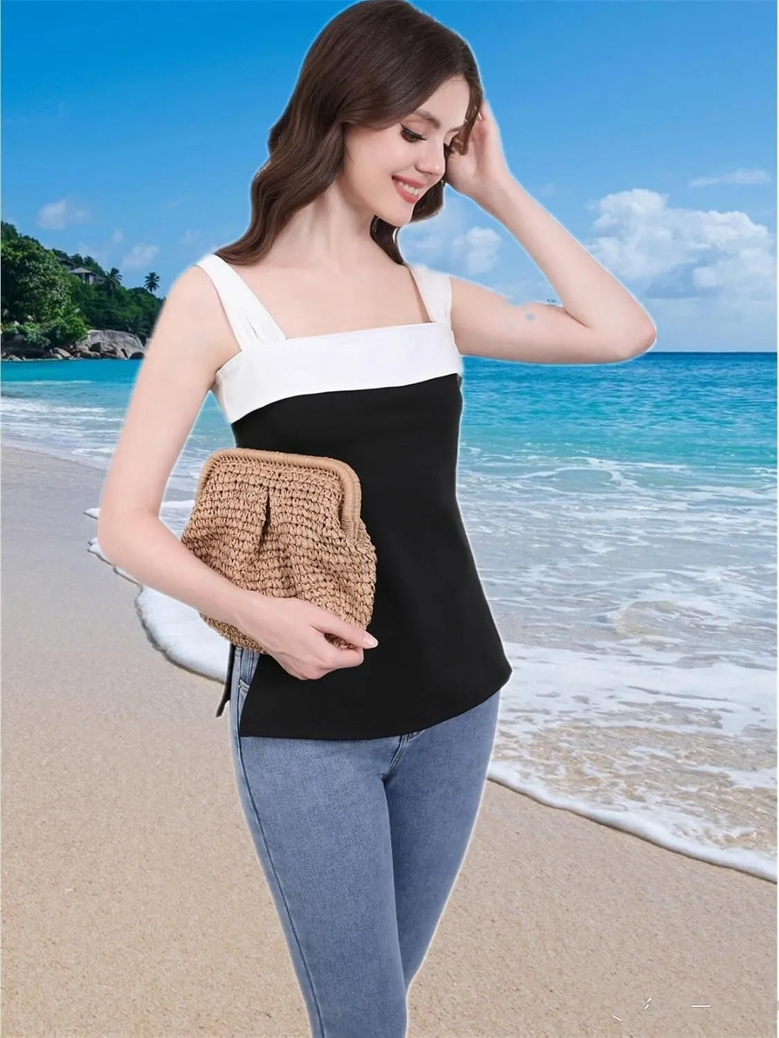 DIHKLCIO Straw Clutch Purses for Women Summer Beach Woven Bag Purse 2025 Cloud Dumpling Pouch Crossbody Handbags