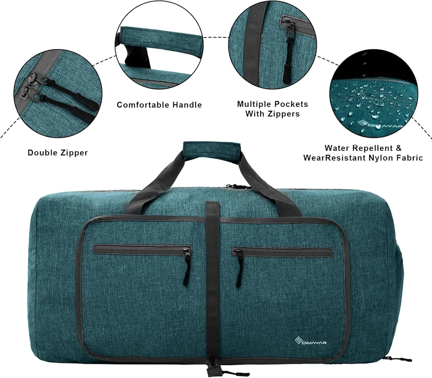 Dimayar 40L Travel Duffle Bag for Men Women - Foldable Duffel Bag with Shoes Compartment - Overnight Bags Waterproof & Tear Resistant(Green)