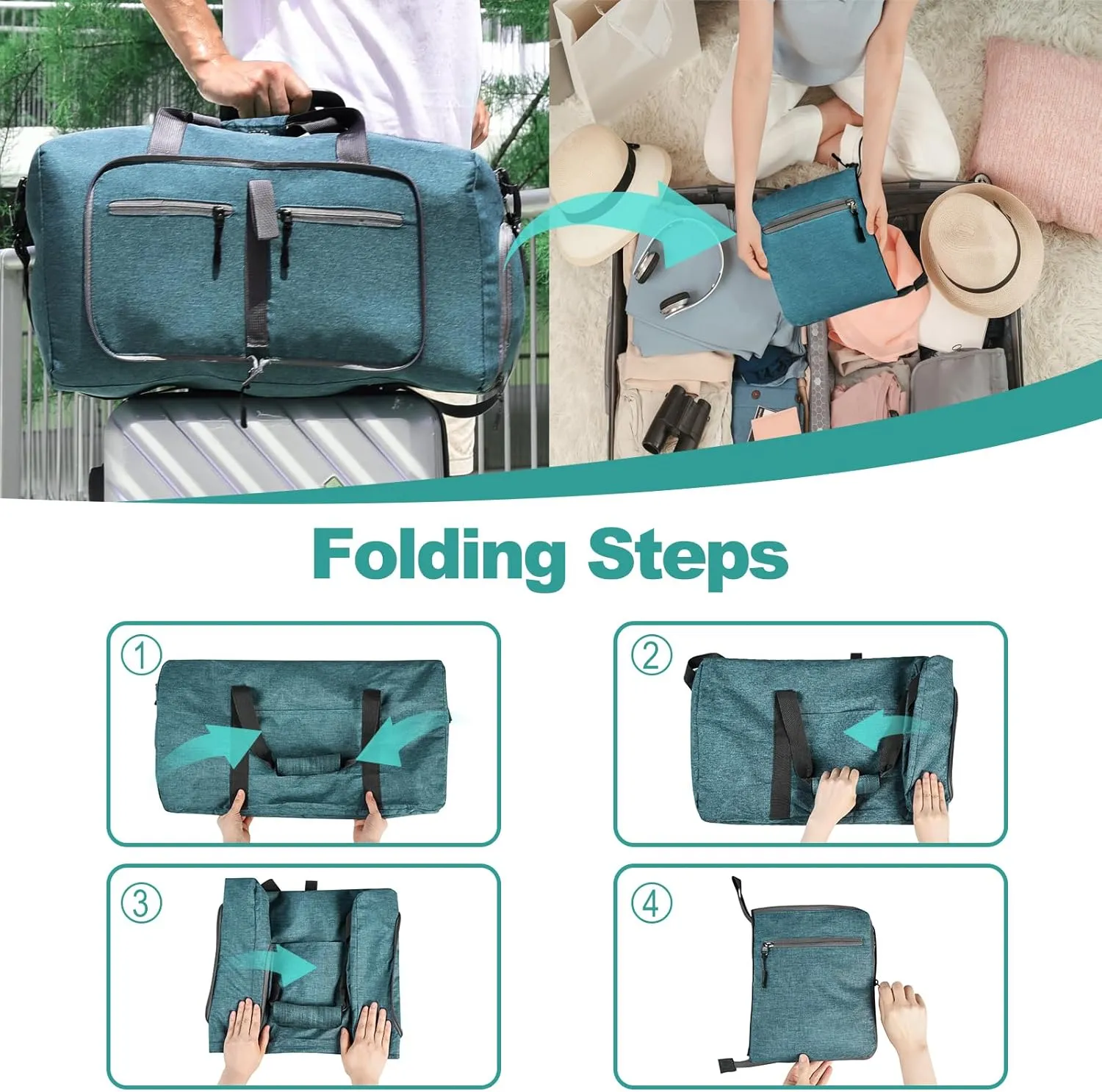 Dimayar 40L Travel Duffle Bag for Men Women - Foldable Duffel Bag with Shoes Compartment - Overnight Bags Waterproof & Tear Resistant(Green)