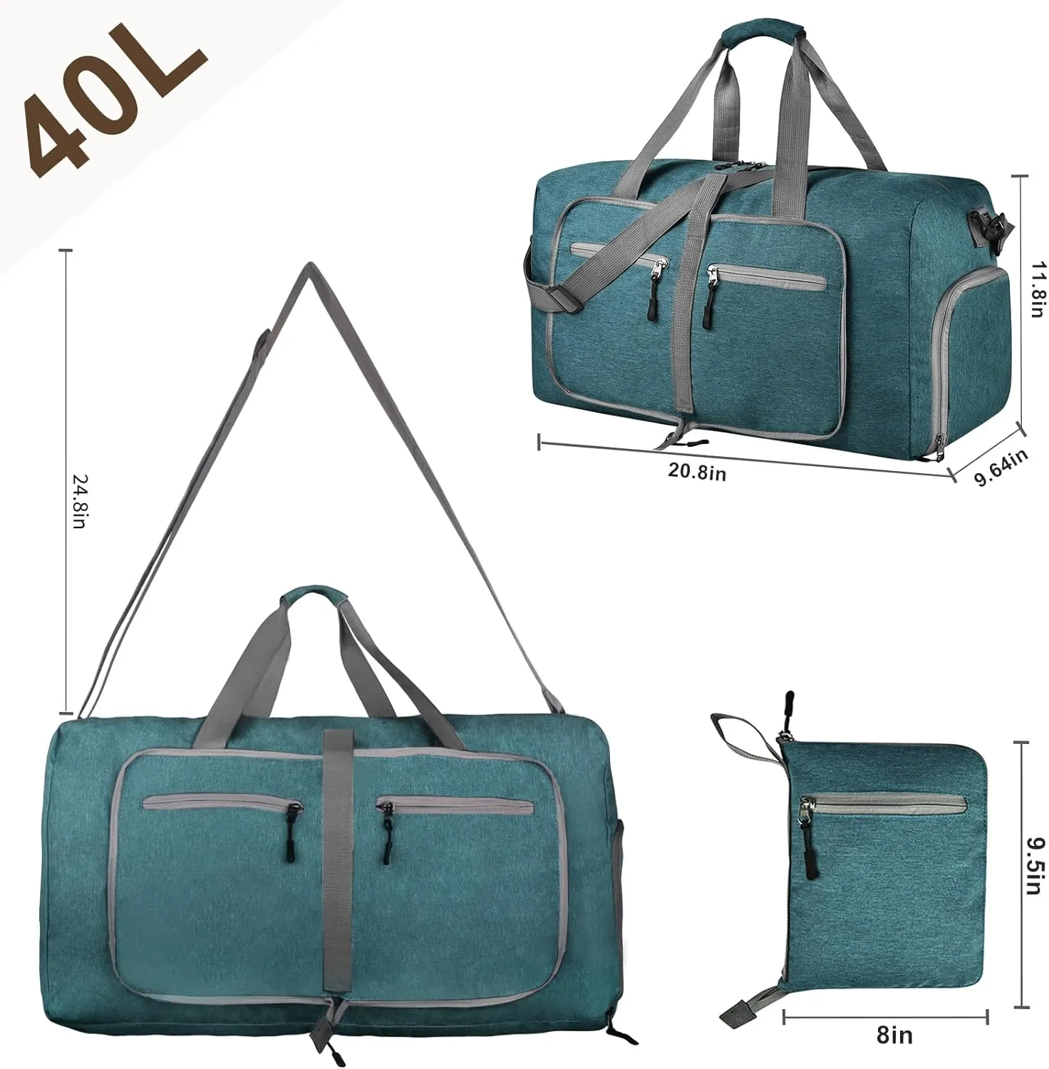 Dimayar 40L Travel Duffle Bag for Men Women - Foldable Duffel Bag with Shoes Compartment - Overnight Bags Waterproof & Tear Resistant(Green)